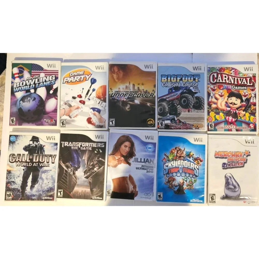 Nintendo Wii‎ RVL-001 Console and 3 Controllers, Tested - w 10 Games